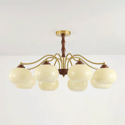 Walnut-Tone Glass Globe Ceiling Chandelier