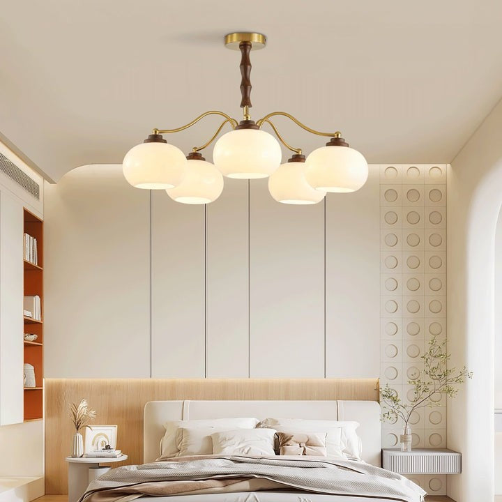 Walnut-Tone Glass Globe Ceiling Chandelier