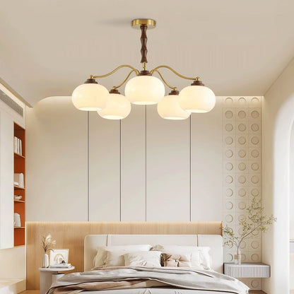 Walnut-Tone Glass Globe Ceiling Chandelier