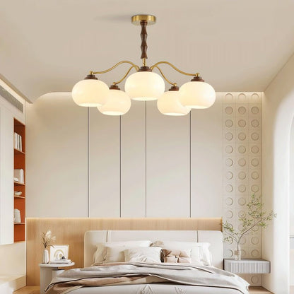 Walnut-Tone Glass Globe Ceiling Chandelier