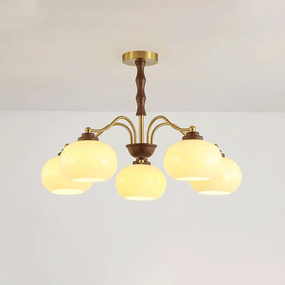 Walnut-Tone Glass Globe Ceiling Chandelier