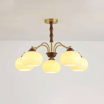 Walnut-Tone Glass Globe Ceiling Chandelier