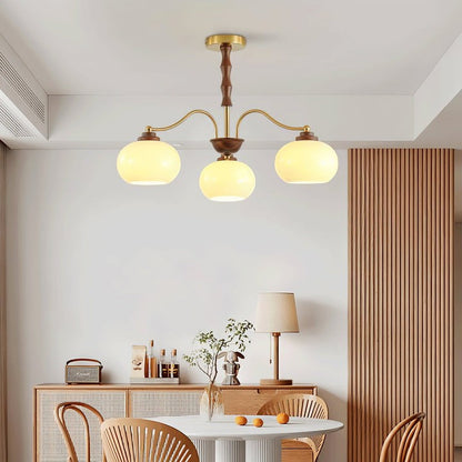 Walnut-Tone Glass Globe Ceiling Chandelier