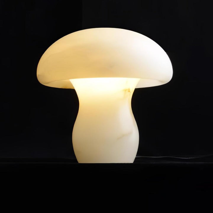 White Alabaster Mushroom Table Lamp with Brass Base