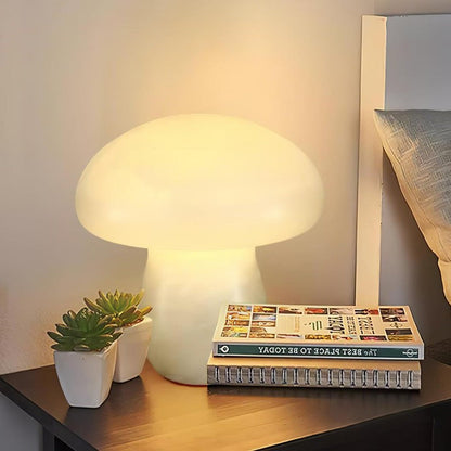 White Alabaster Mushroom Table Lamp with Brass Base