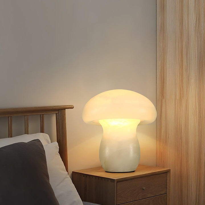White Alabaster Mushroom Table Lamp with Brass Base