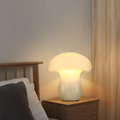 White Alabaster Mushroom Table Lamp with Brass Base
