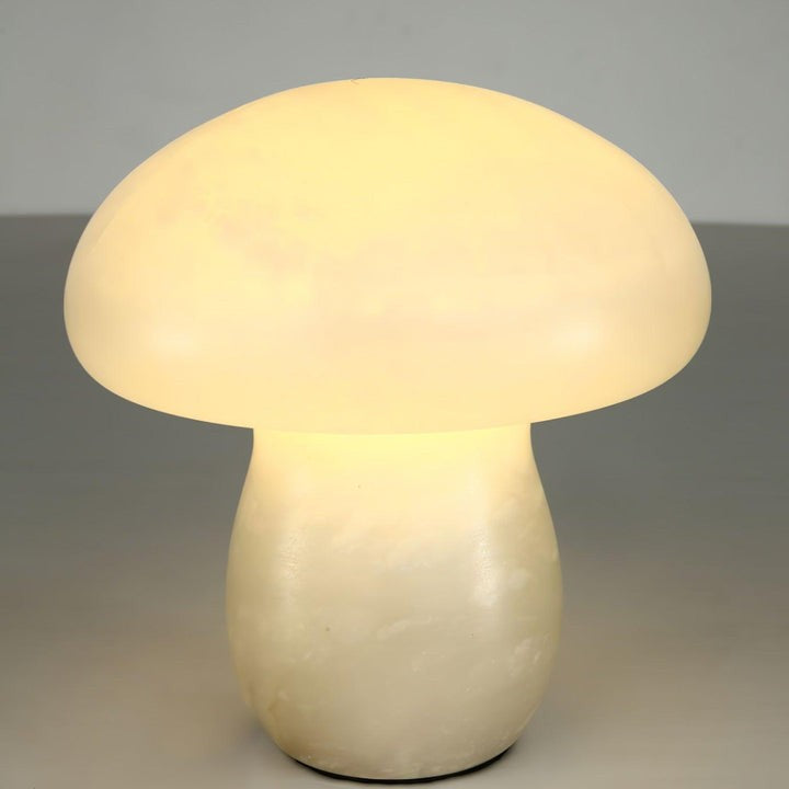 White Alabaster Mushroom Table Lamp with Brass Base