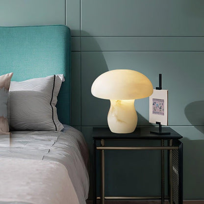 White Alabaster Mushroom Table Lamp with Brass Base