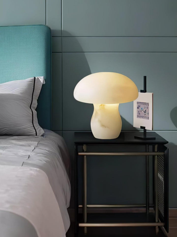 White Alabaster Mushroom Table Lamp with Brass Base