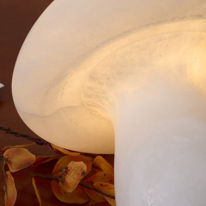 White Alabaster Mushroom Table Lamp with Brass Base