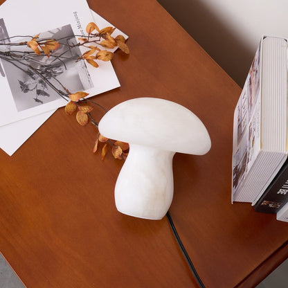 White Alabaster Mushroom Table Lamp with Brass Base