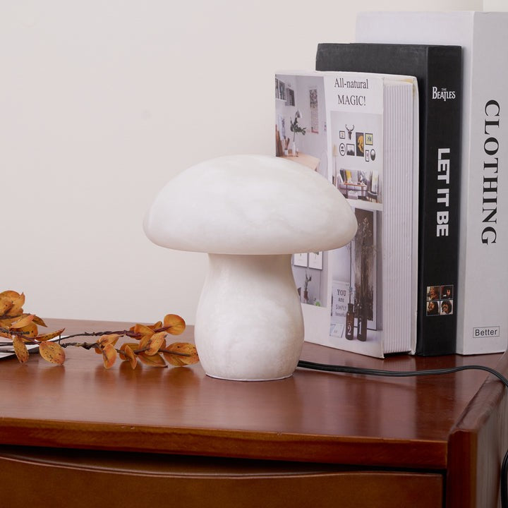White Alabaster Mushroom Table Lamp with Brass Base