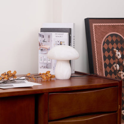 White Alabaster Mushroom Table Lamp with Brass Base