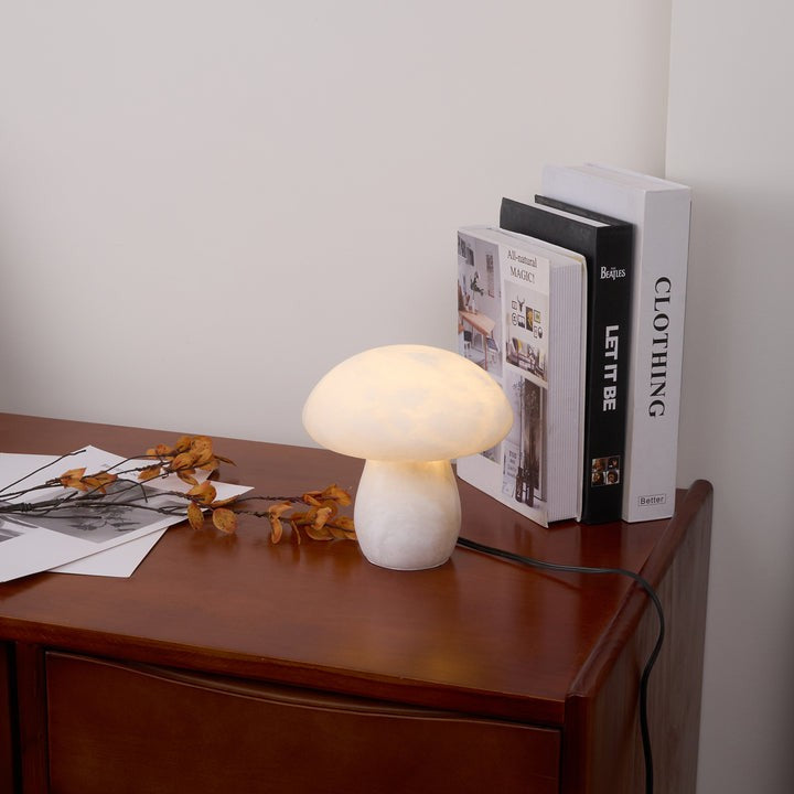 White Alabaster Mushroom Table Lamp with Brass Base