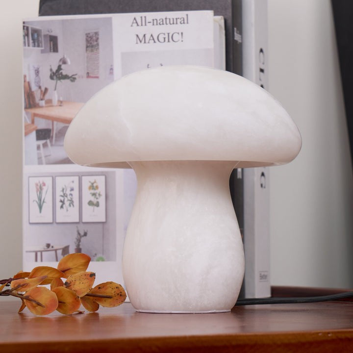 White Alabaster Mushroom Table Lamp with Brass Base