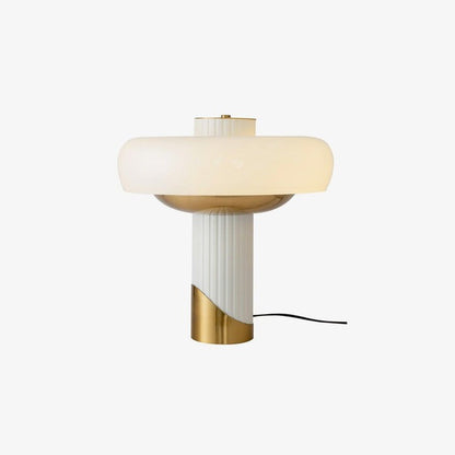 White Glass Dome Table Lamp with Gold Base