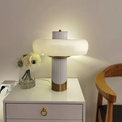 White Glass Dome Table Lamp with Gold Base