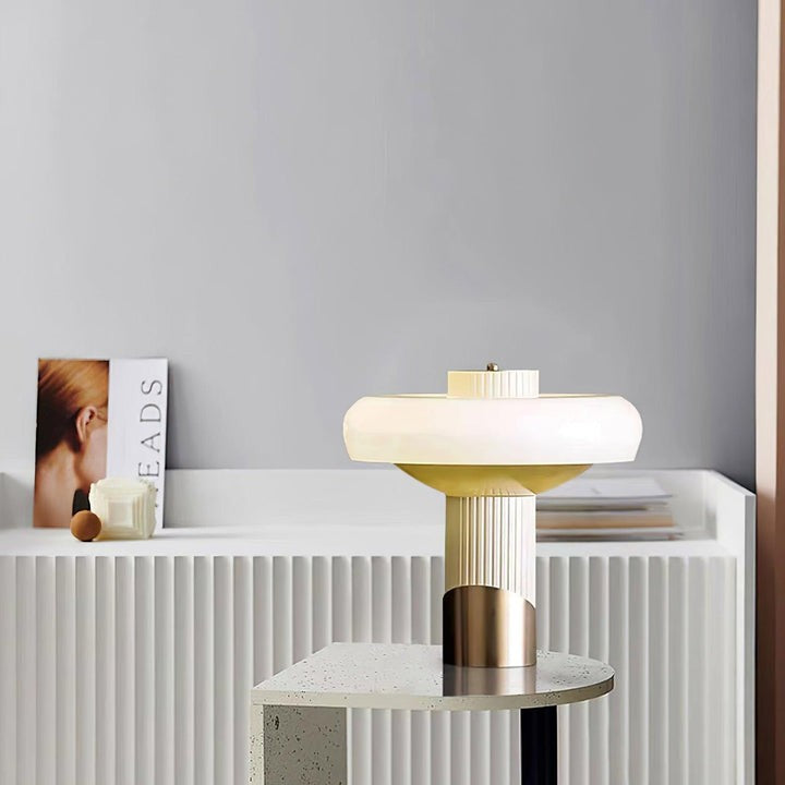 White Glass Dome Table Lamp with Gold Base