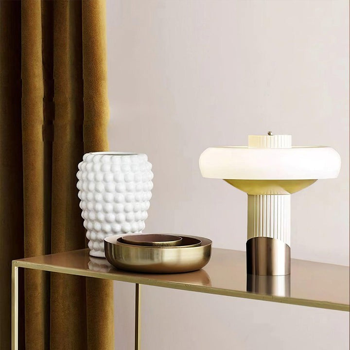 White Glass Dome Table Lamp with Gold Base