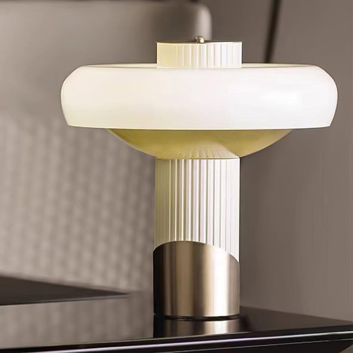 White Glass Dome Table Lamp with Gold Base
