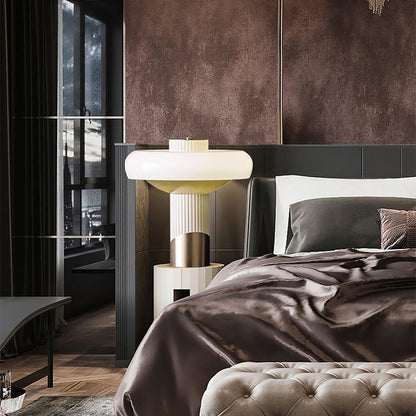 White Glass Dome Table Lamp with Gold Base