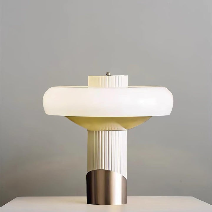 White Glass Dome Table Lamp with Gold Base
