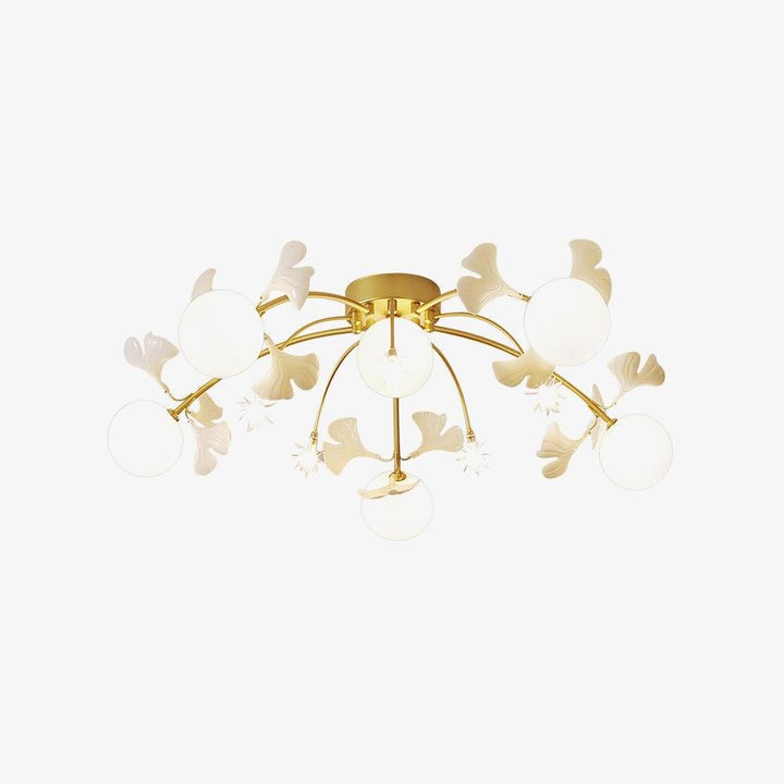 White Glass Globe Multi-Head Ceiling Light with Gold Metal Frame