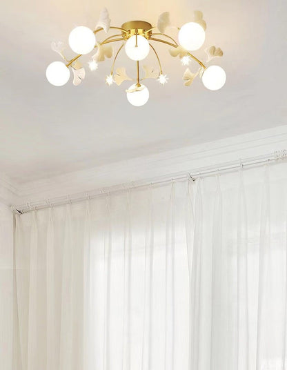 White Glass Globe Multi-Head Ceiling Light with Gold Metal Frame