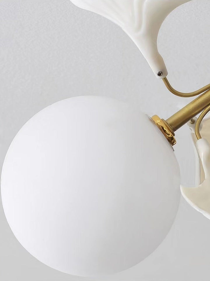 White Glass Globe Multi-Head Ceiling Light with Gold Metal Frame