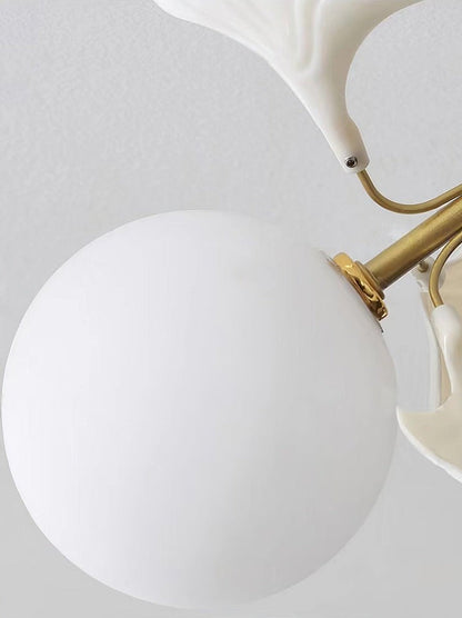 White Glass Globe Multi-Head Ceiling Light with Gold Metal Frame