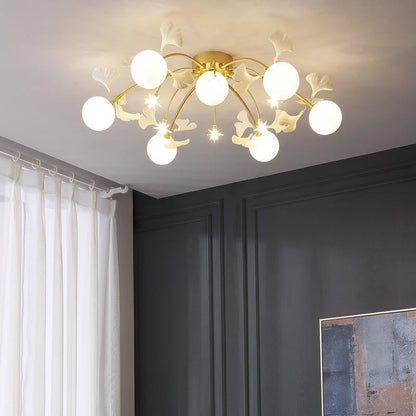 White Glass Globe Multi-Head Ceiling Light with Gold Metal Frame
