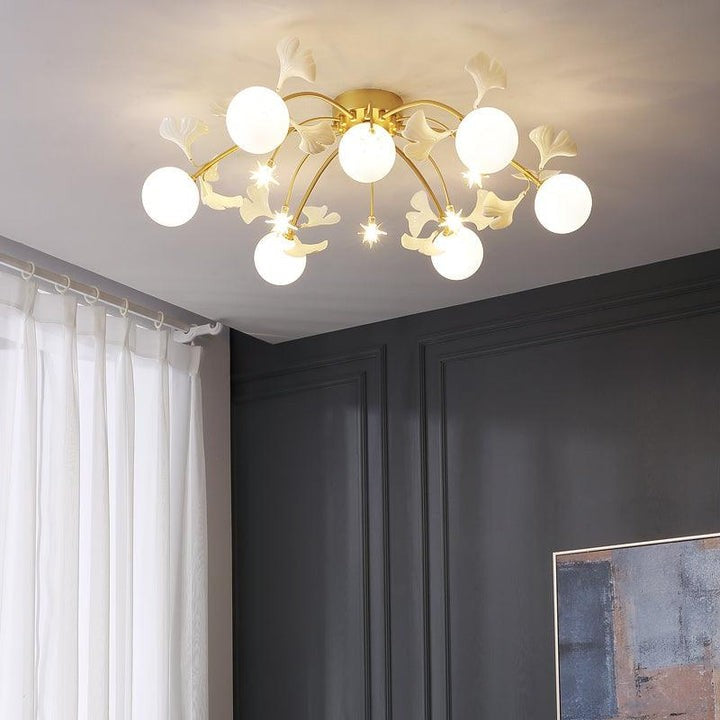 White Glass Globe Multi-Head Ceiling Light with Gold Metal Frame