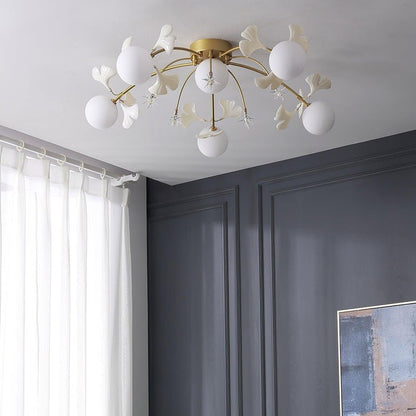 White Glass Globe Multi-Head Ceiling Light with Gold Metal Frame