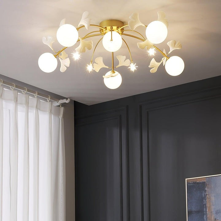 White Glass Globe Multi-Head Ceiling Light with Gold Metal Frame