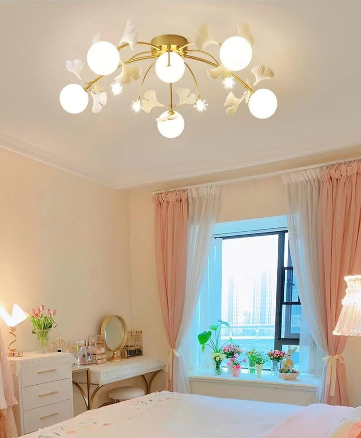 White Glass Globe Multi-Head Ceiling Light with Gold Metal Frame