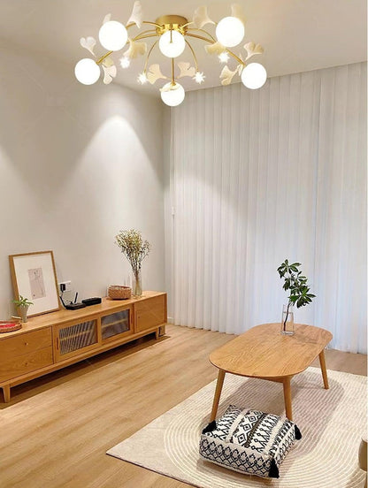 White Glass Globe Multi-Head Ceiling Light with Gold Metal Frame