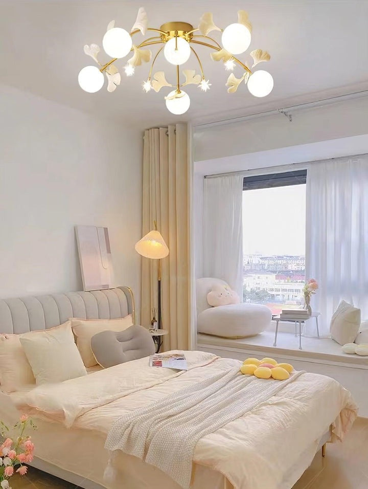 White Glass Globe Multi-Head Ceiling Light with Gold Metal Frame