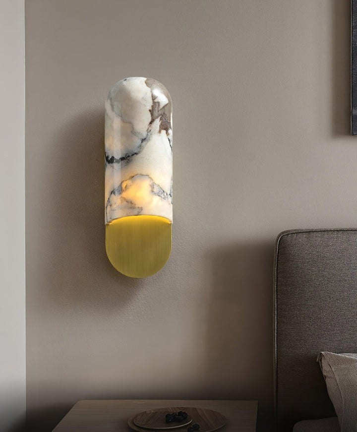 White Marble & Gold Metal LED Wall Light Sconce