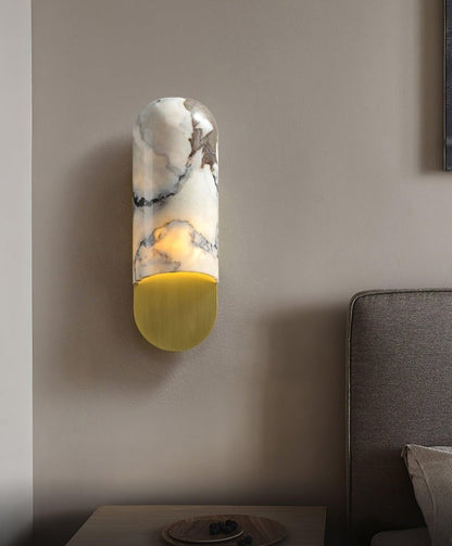 White Marble & Gold Metal LED Wall Light Sconce