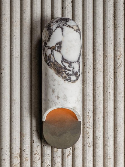 White Marble & Gold Metal LED Wall Light Sconce