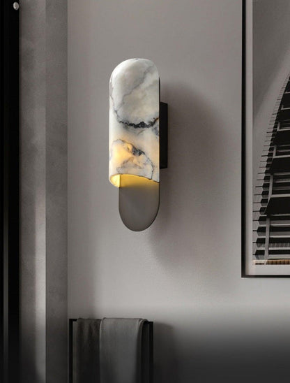 White Marble & Gold Metal LED Wall Light Sconce