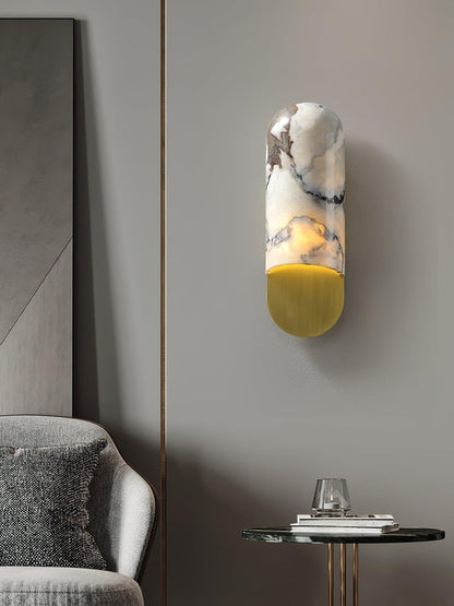 White Marble & Gold Metal LED Wall Light Sconce