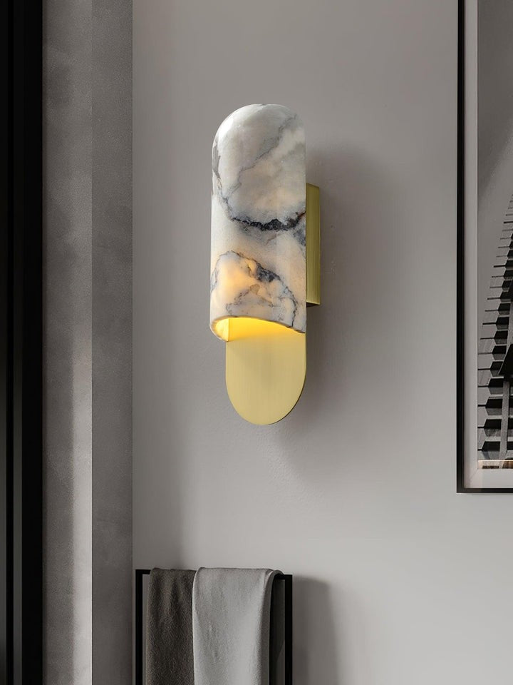 White Marble & Gold Metal LED Wall Light Sconce
