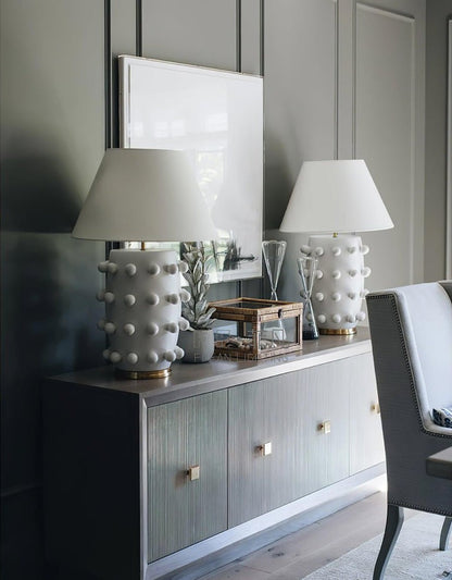 White Polka Dot Ceramic Table Lamp with Brass Accents
