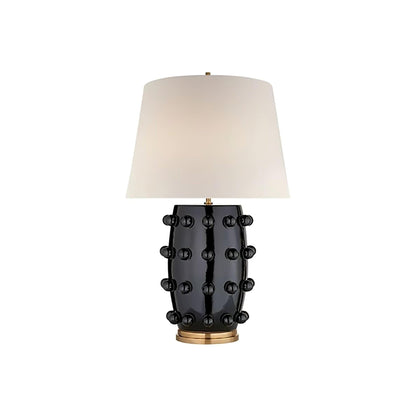 White Polka Dot Ceramic Table Lamp with Brass Accents