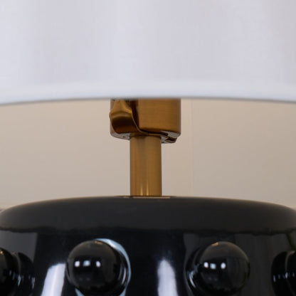 White Polka Dot Ceramic Table Lamp with Brass Accents