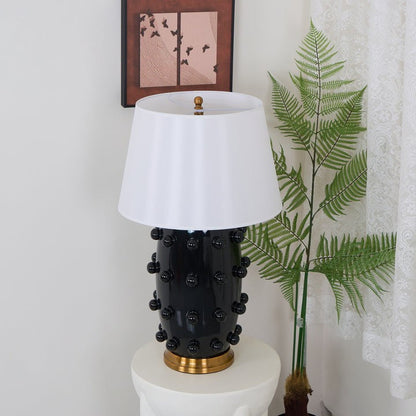 White Polka Dot Ceramic Table Lamp with Brass Accents