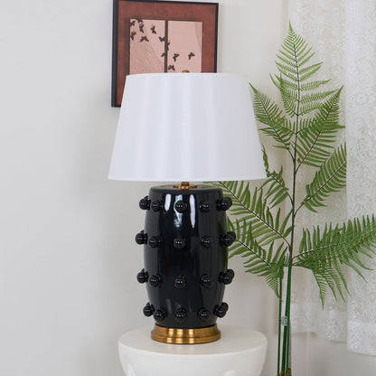 White Polka Dot Ceramic Table Lamp with Brass Accents