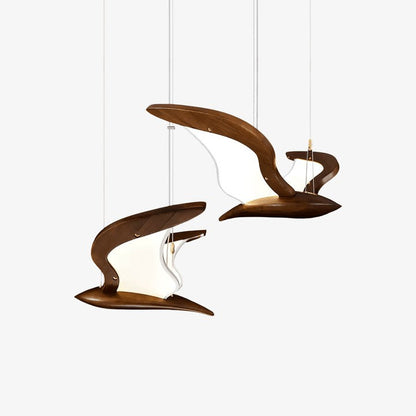 Wing-Shaped LED Pendant Lamp with Wooden Accents